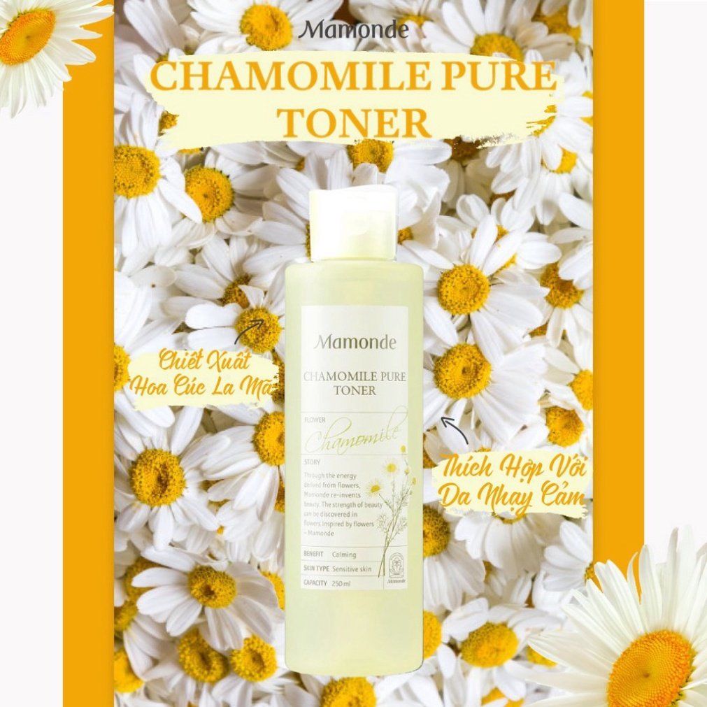 Nước Hoa Hồng Chiết Xuất Hoa Cúc Dưỡng Ẩm Dịu Nhẹ Da Nhạy Cảm Mamonde Chamomile Pure Toner 250ml