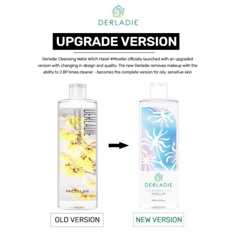 Nước làm sạch mỹ phẩm Derladie Ngừa Mụn rửa sạch Da 1000ml Cleansing Water Witch Hazel