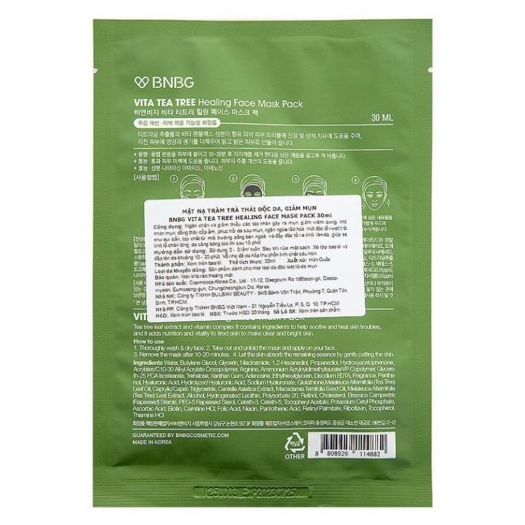Mặt Nạ Tràm Trà Thải Độc Da Giảm Mụn BNBG Vita Tea Tree Healing Face Mask Pack 30ml