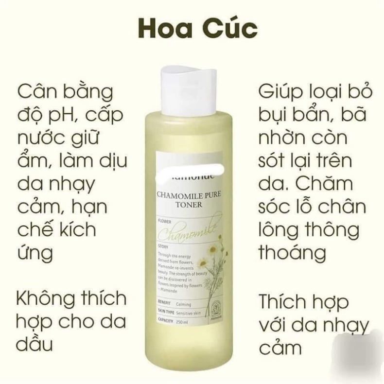 Nước Hoa Hồng Chiết Xuất Hoa Cúc Dưỡng Ẩm Dịu Nhẹ Da Nhạy Cảm Mamonde Chamomile Pure Toner 250ml
