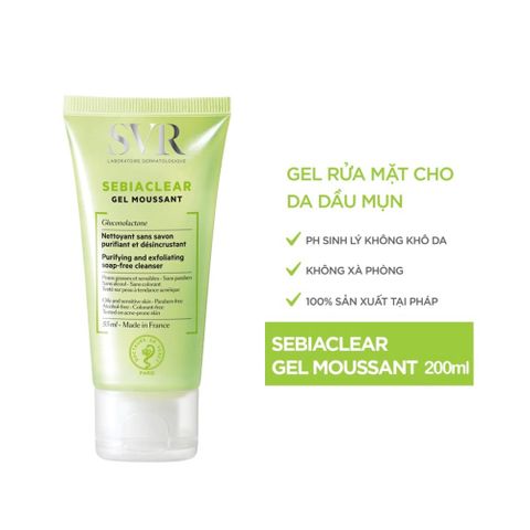Sữa Rửa Mặt Dạng Gel Không Chứa Xà Phòng Dành Cho Da Dầu, Mụn SVR Sebiaclear Gel Moussant 200ml