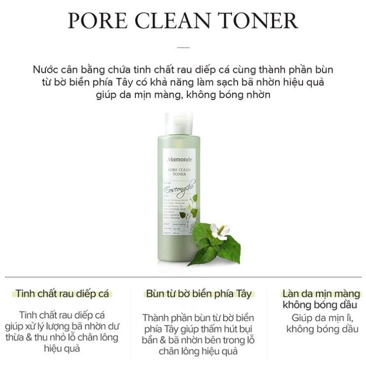 Nước Hoa Hồng Chiết Xuất Rau Diếp Cá Làm Sạch Dầu Ngăn Ngừa Mụn Mamonde Pore Clean 250ml