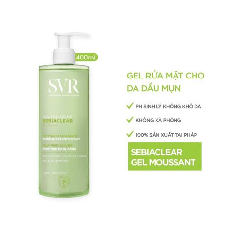Sữa Rửa Mặt Dạng Gel Không Chứa Xà Phòng Dành Cho Da Dầu Mụn SVR Sebiaclear Gel Moussant 400ml