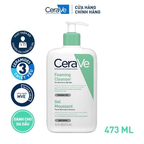 Sữa rửa mặt giúp làm sạch sâu dành cho da dầu Cerave Foam Cleanse 473ML