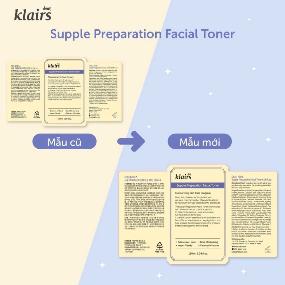 Nước Hoa Hồng Dưỡng Ẩm Se Khít Lỗ Chân Lông Klairs Supple Preparation Facial Toner 180ml