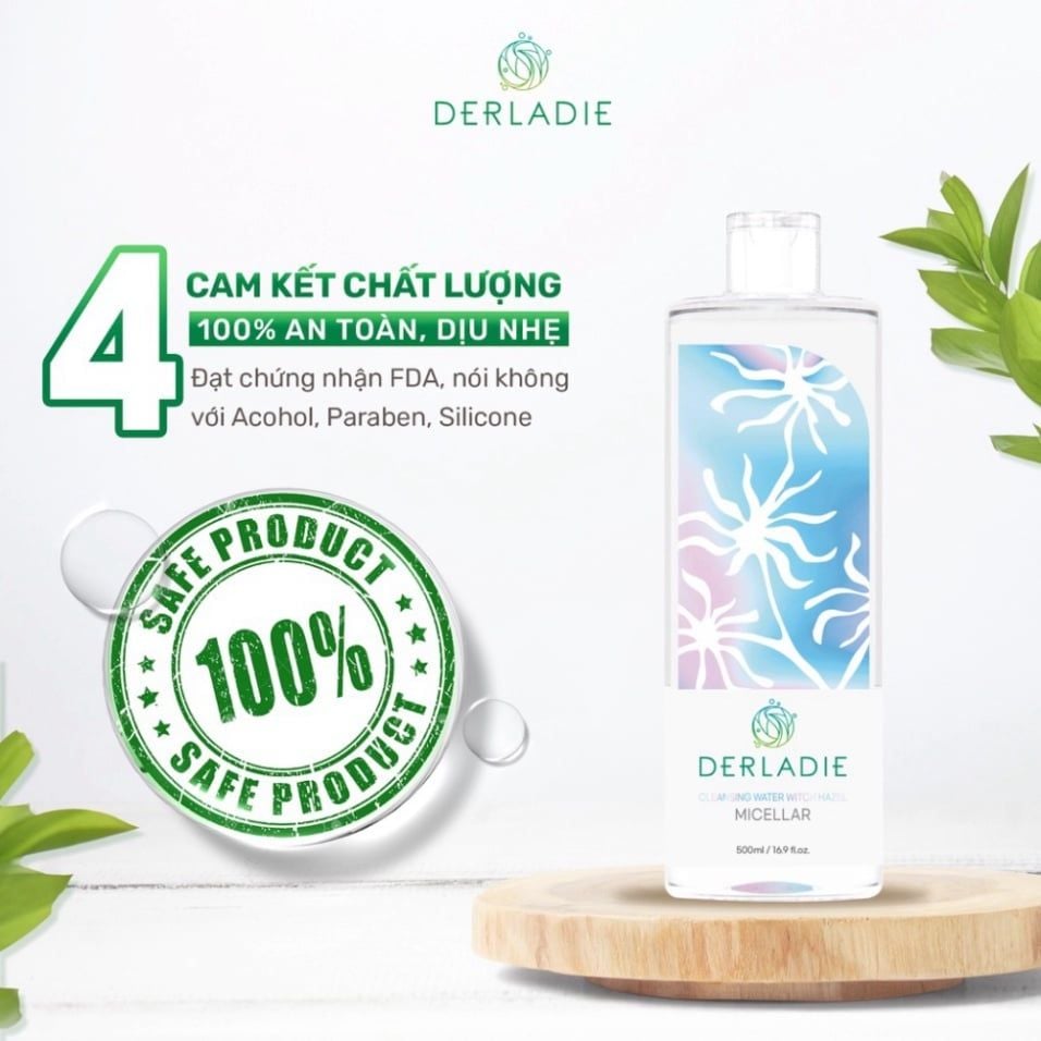 Nước làm sạch mỹ phẩm Derladie Ngừa Mụn rửa sạch Da 1000ml Cleansing Water Witch Hazel