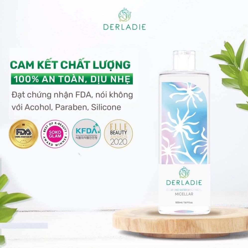 Nước làm sạch mỹ phẩm Derladie Ngừa Mụn rửa sạch Da 1000ml Cleansing Water Witch Hazel