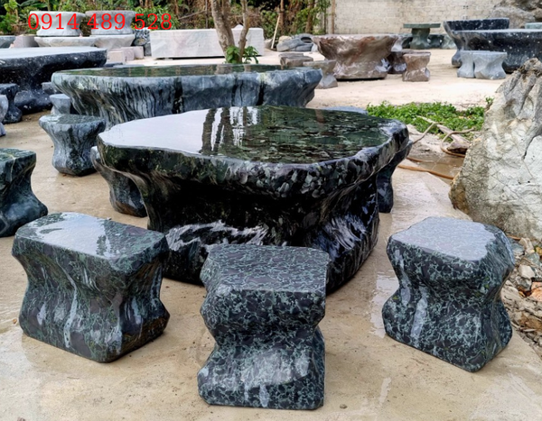 Bộ bàn ghế đá tự nhiên đá Casidon Thanh Hóa 6 ghế