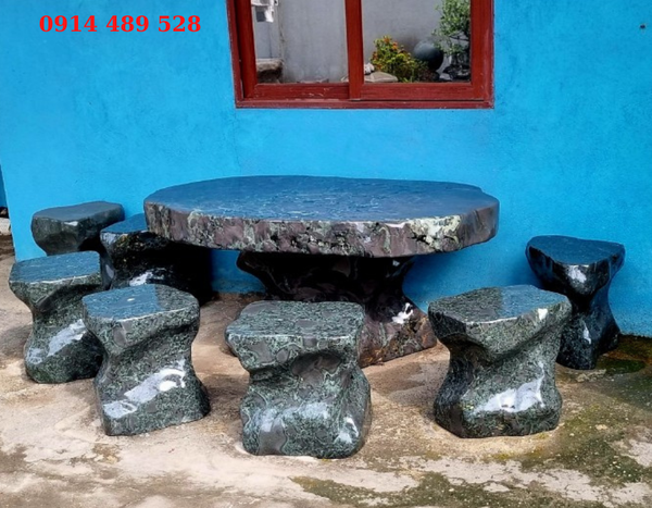 Bộ bàn ghế đá tự nhiên đá Casidon xanh cẩm thạch