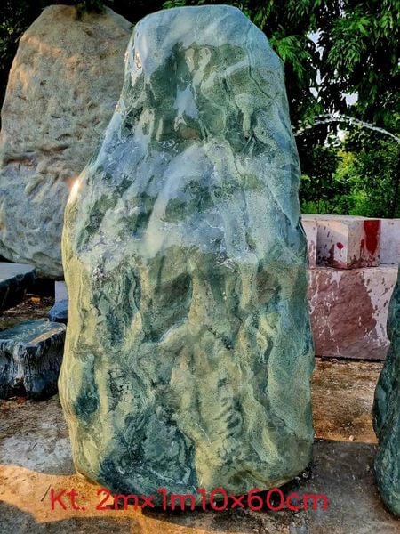 Cây đá phong thủy, đá xanh cẩm thạch vân sọc dưa tự nhiên nguyên khối