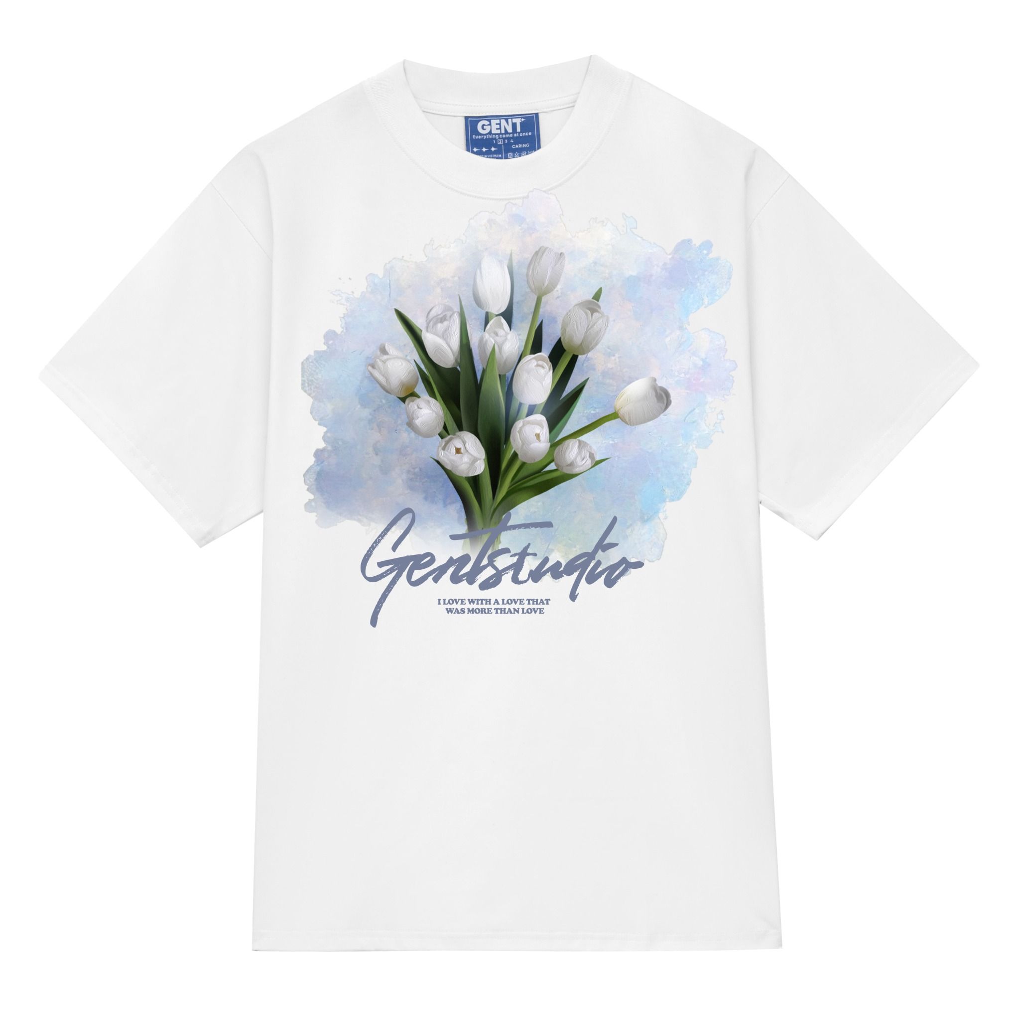 Áo thun bó hoa Tulip BeMuse GenT - Tee, Áo thun unisex nam nữ form rộng, tay lỡ, cổ tròn màu đen, trắng, xanh gói thành bó hoa