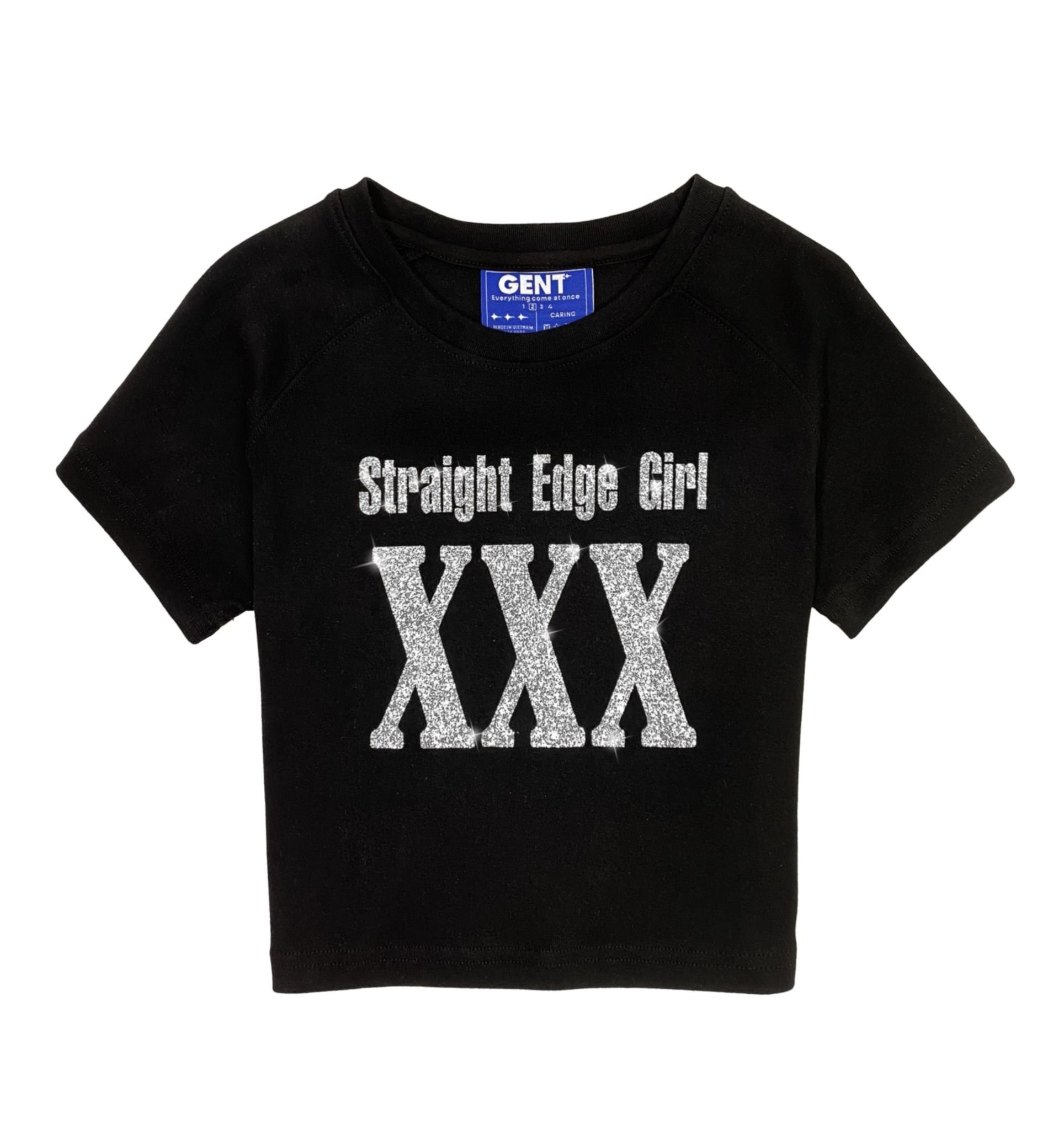 Áo Straight Edge Girl - XXX Croptop - GenT tay ôm ngắn kiểu dáng basic, thấm hút mồ hôi tốt, in hình kim tuyến.
