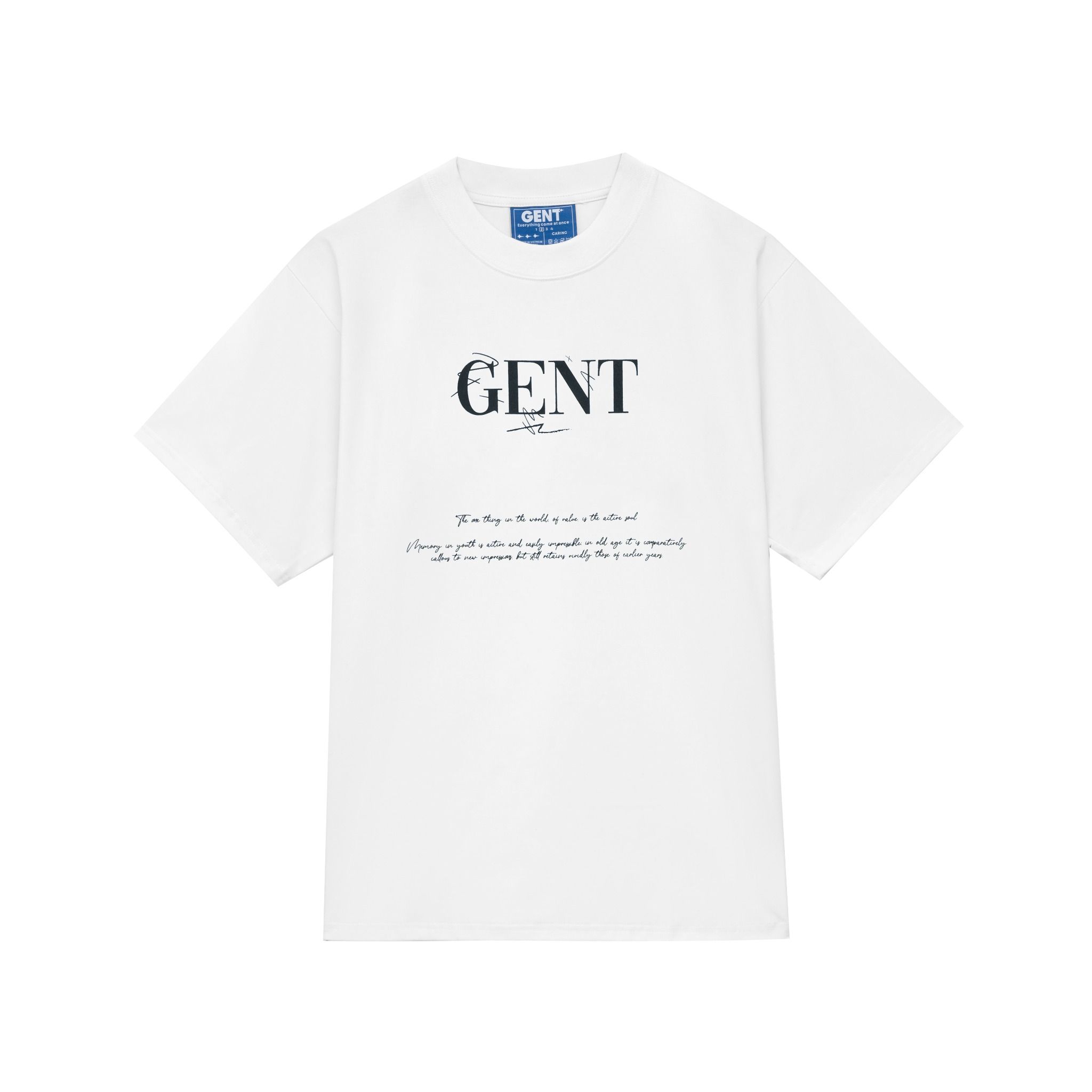 Áo thun Signature Tee GenT Unisex nam nữ, tay lỡ, cổ tròn, 100% cotton màu trắng, đen áo in hình chữ.