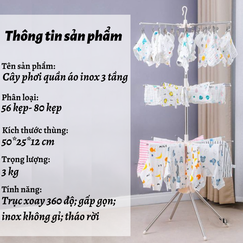  Cây phơi quần áo INOX 3 tầng 