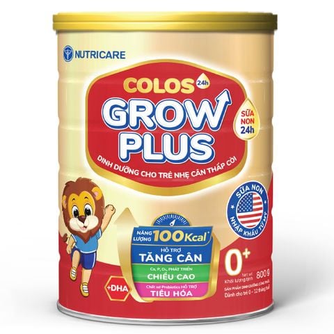 Sữa Bột Nutricare Colos 24h Grow Plus 0+ Hỗ Trợ Tăng Cân, Phát Triển Chiều Cao Cho Bé 800g