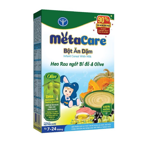  Bột ăn dặm Metacare heo rau ngót bí đỏ & Olive 