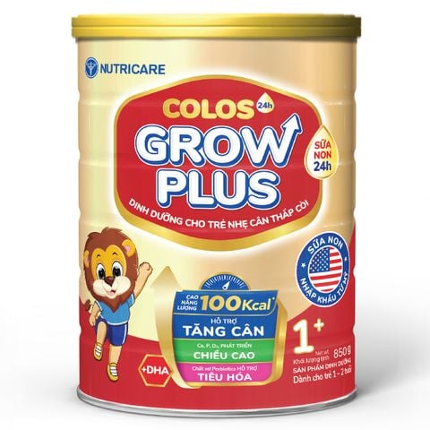 Sữa Bột Nutricare Colos 24h Grow Plus 1+ Hỗ Trợ Tăng Cân, Phát Triển Chiều Cao Cho Bé 850g