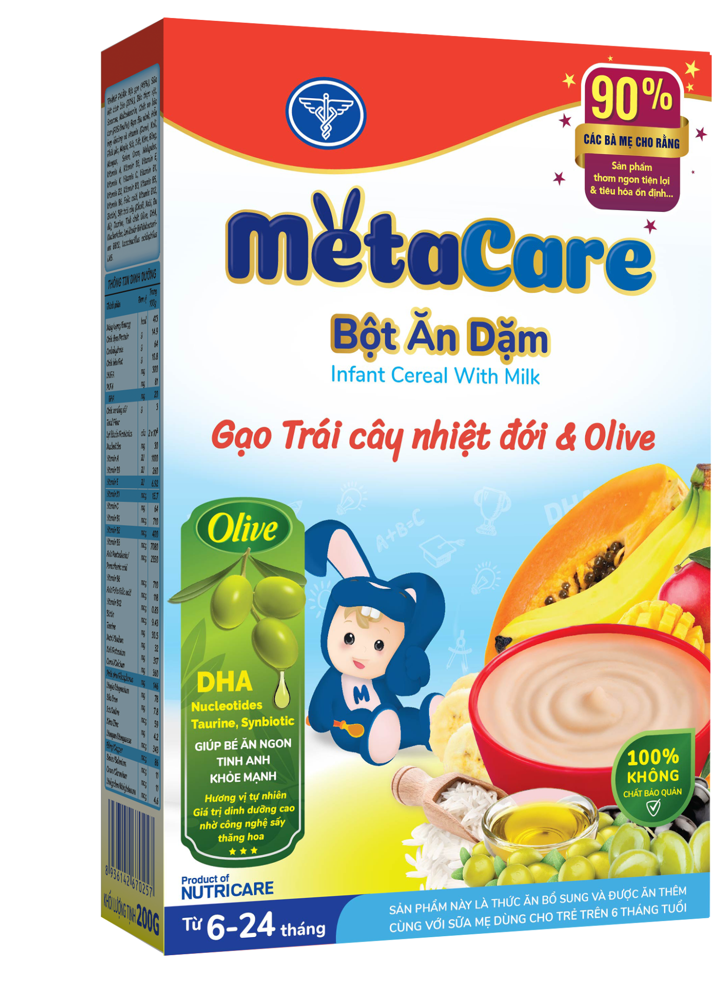  Bột ăn dặm Metacare gạo sữa trái cây nhiệt đới & Olive 