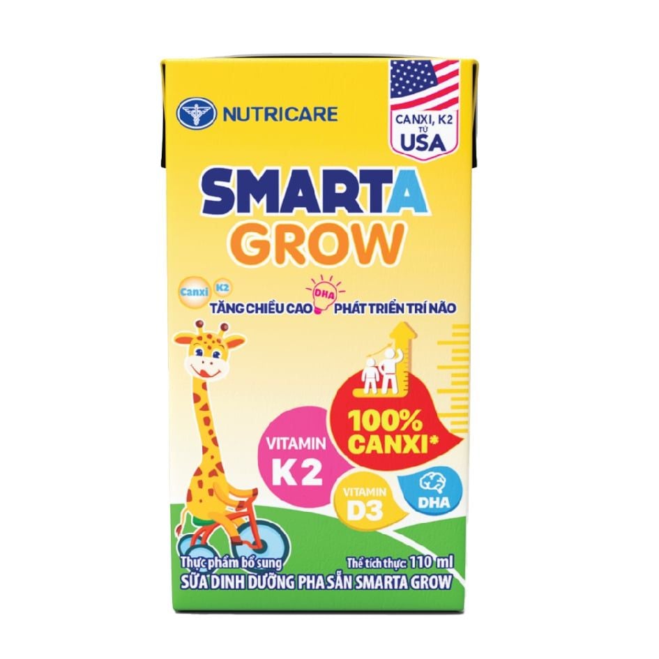 Sữa Bột Pha Sẵn Nutricare Smarta Grow Phát Triển Chiều Cao, Tăng Cường Trí Não Cho Bé (Thùng 48 Hộp)