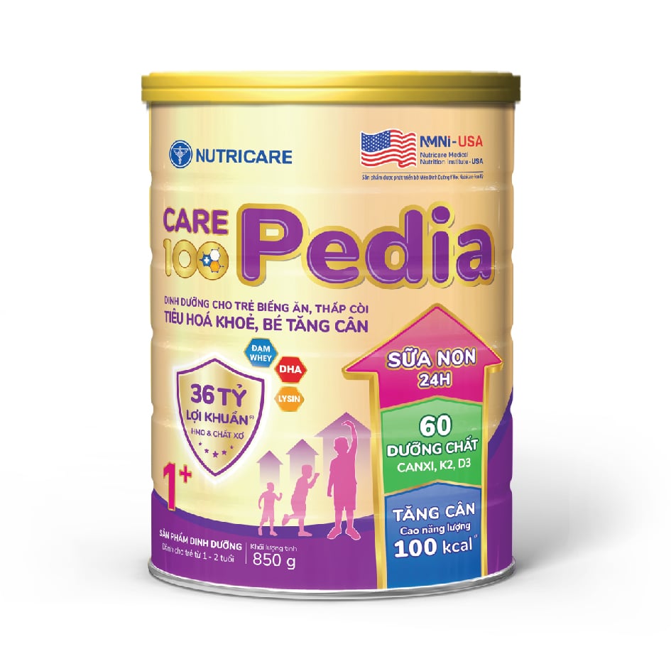 Sữa Bột Nutricare Care 100 Pedia 1+ Hỗ Trợ Tăng Cân, Tăng Cường Miễn Dịch Cho Bé 850g