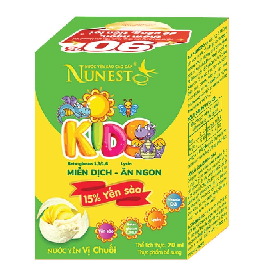 Nước Yến Sào Nunest Kid Grow Vị Chuối Cho Bé Từ 2 Tuổi Biếng Ăn, Đề Kháng Yếu