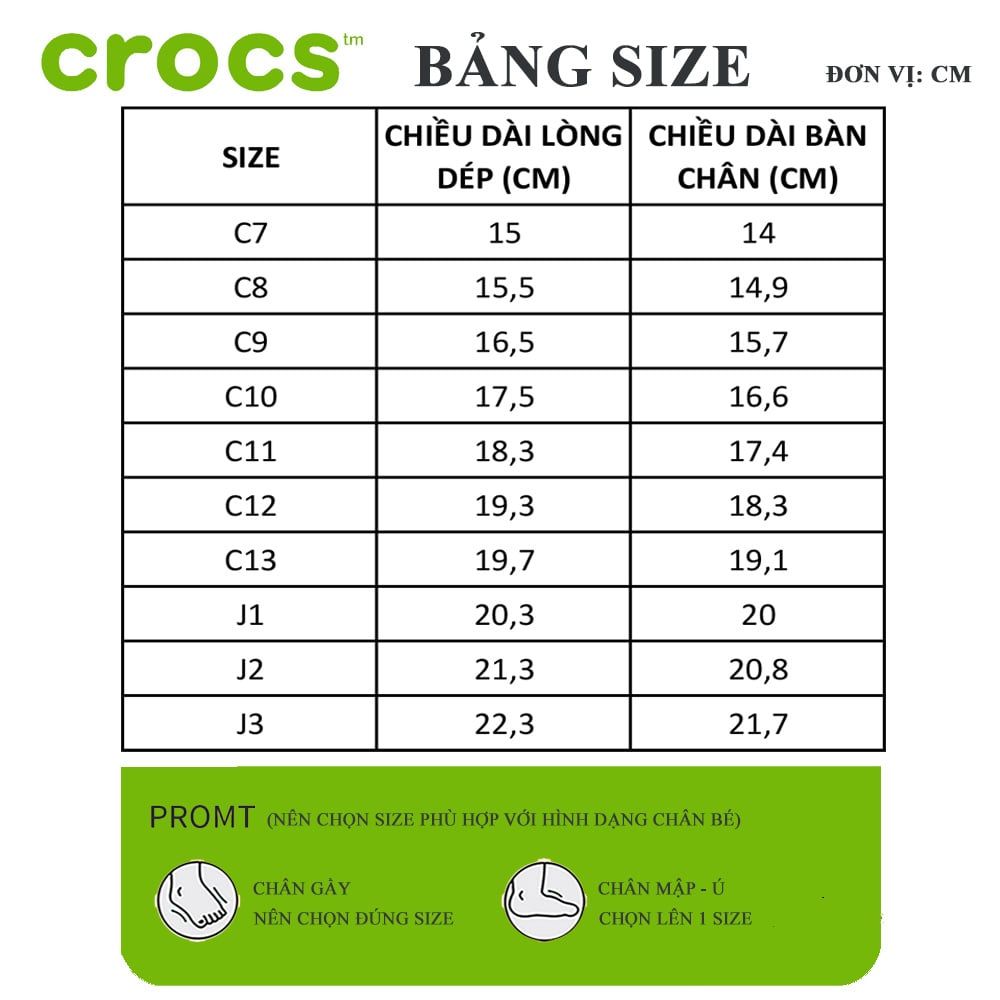 Crocs Size Chart Crocs Màu đen Xe Thể Thao 95 – À ơi Baby