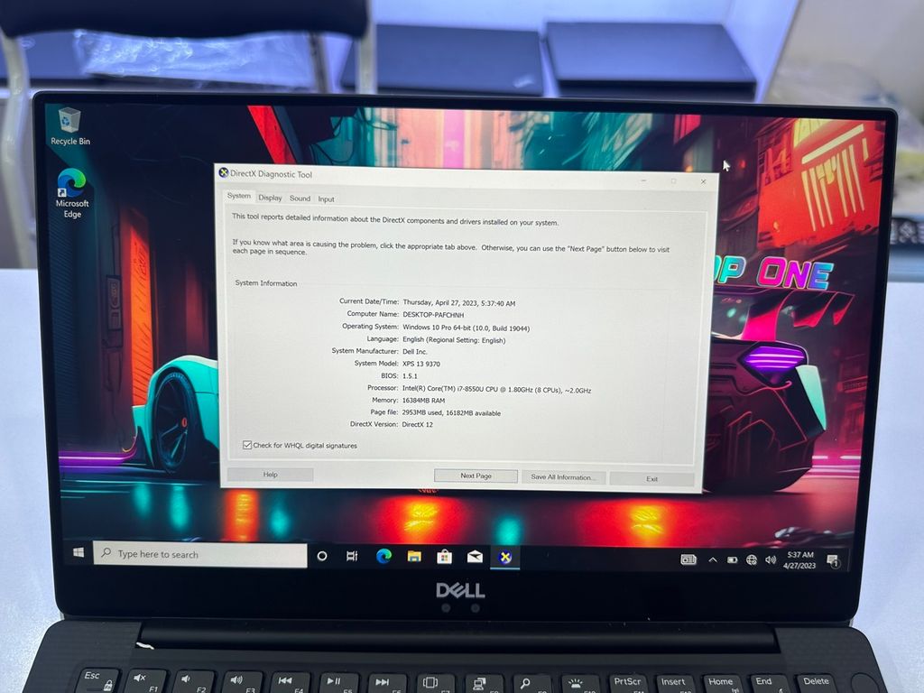 Dell XPS 9370 Core i7-8550U Ram 16G SSD 512G 13.3