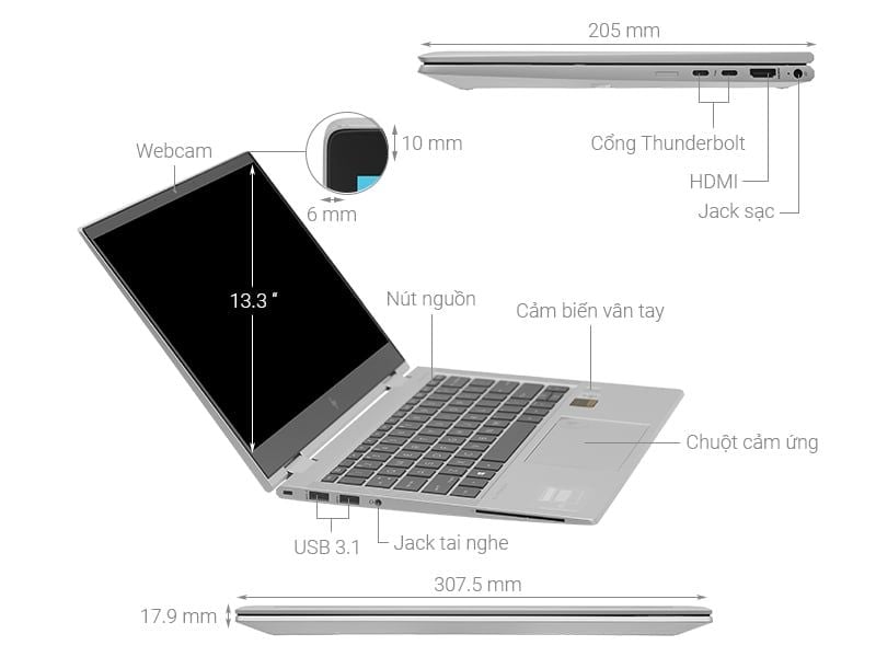 Hp elitebook x360 830 G10 Core i5-1335U Ram 16Gb SSD 512Gb FHD Touch