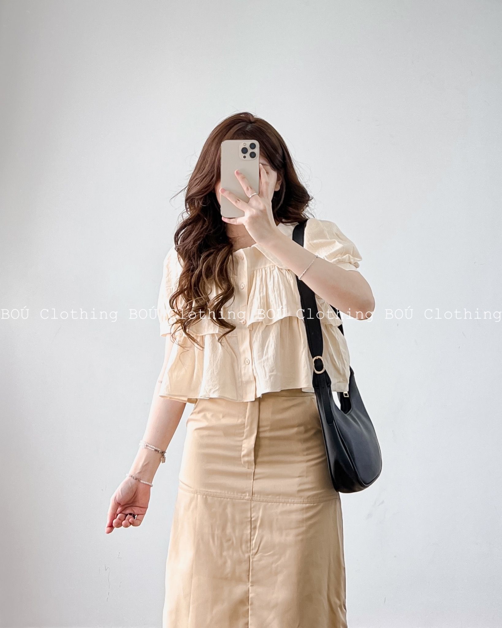 NEW Set xanh lá áo croptop  chân váy dài