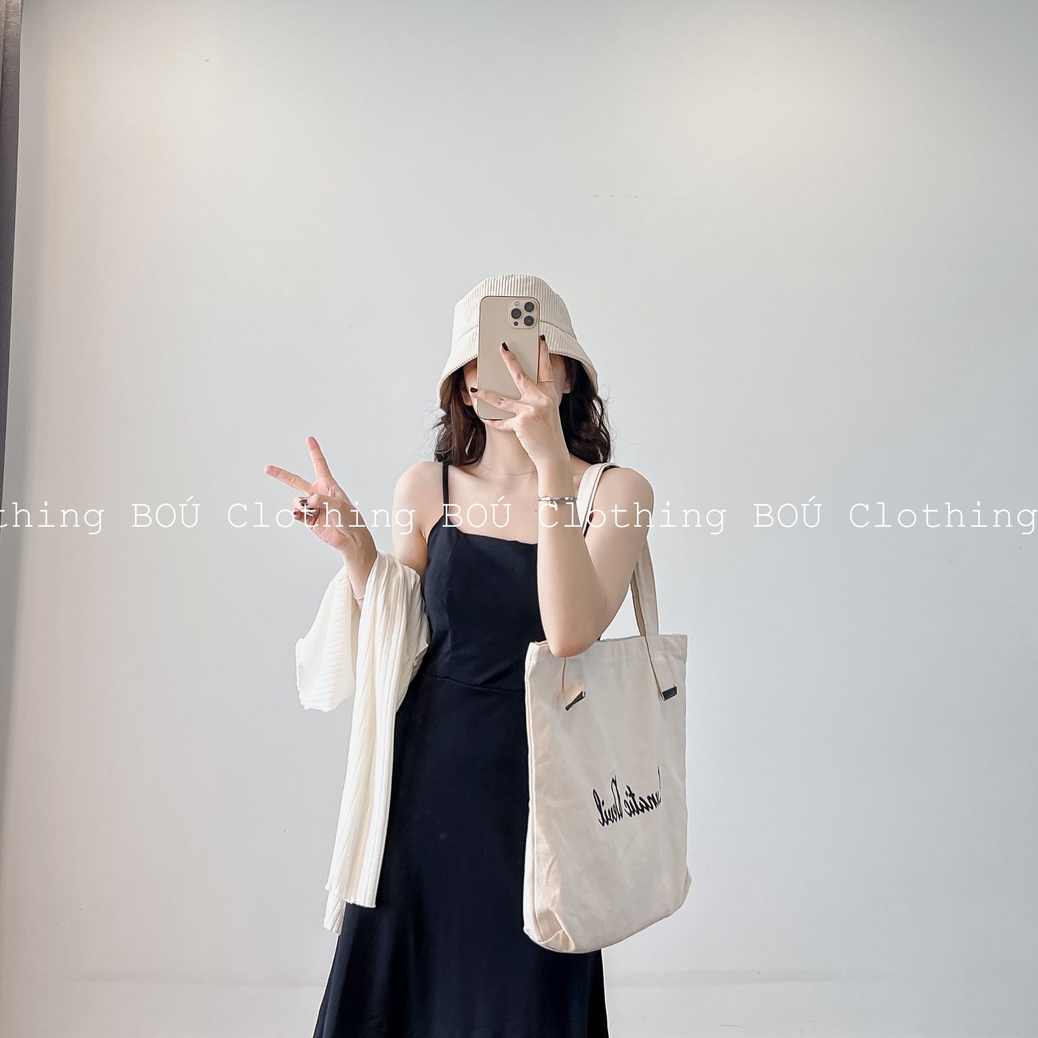 KO Set đầm 2d midi đen + cardigan trắng kem – BOÚ Clothing