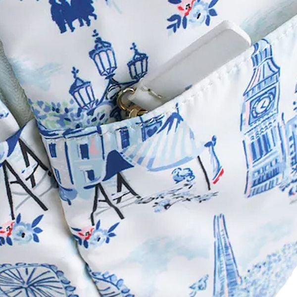  Ba lô đi học/đi làm/Compact Backpack - London Toile - Xanh và Trắng 