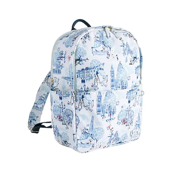  Ba lô đi học/đi làm/Compact Backpack - London Toile - Xanh và Trắng 