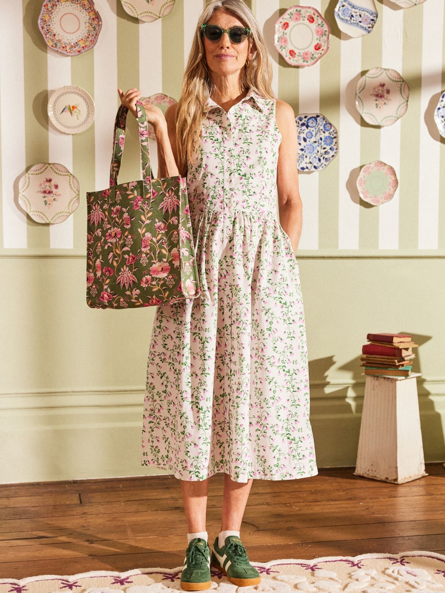  Đầm/Shirt Dress - Twin Flowers - Trắng 