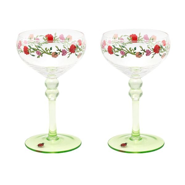  Bộ 2 ly/Set of 2 Coupe Glasses - Roses and Beetle - 1084733 