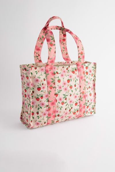  Túi đeo vai/Large Bonded Tote - Strawberry Small - Ecru 