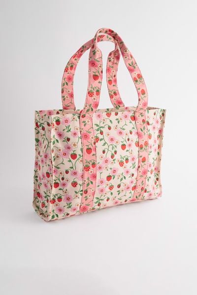  Túi đeo vai/Large Bonded Tote - Strawberry Small - Ecru 