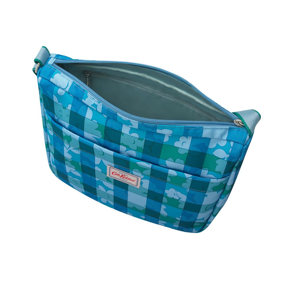  Túi đeo chéo/Medium Zip Messenger - Flower Power Gingham - Blue Grey 