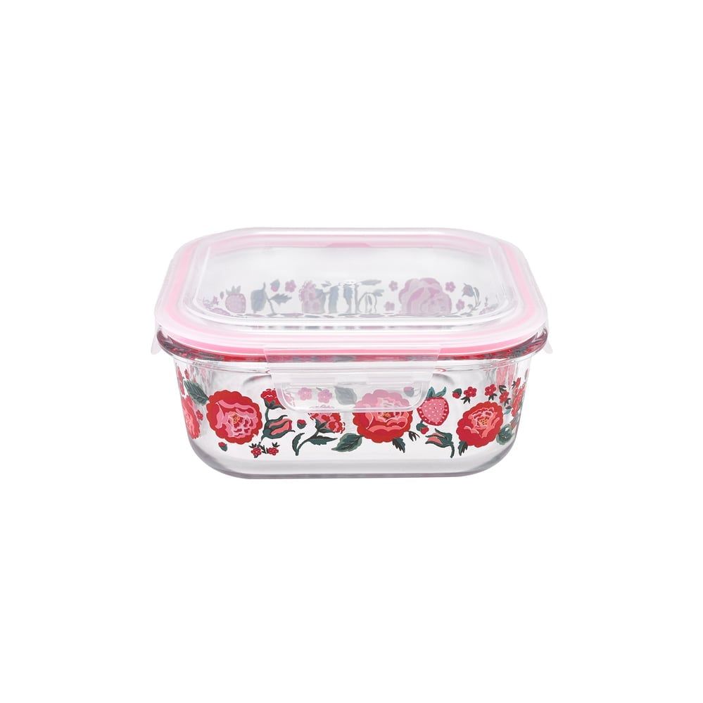  Hộp đựng thức ăn/Glass Storage Box - Strawberry Garden  - Cream/Pink 