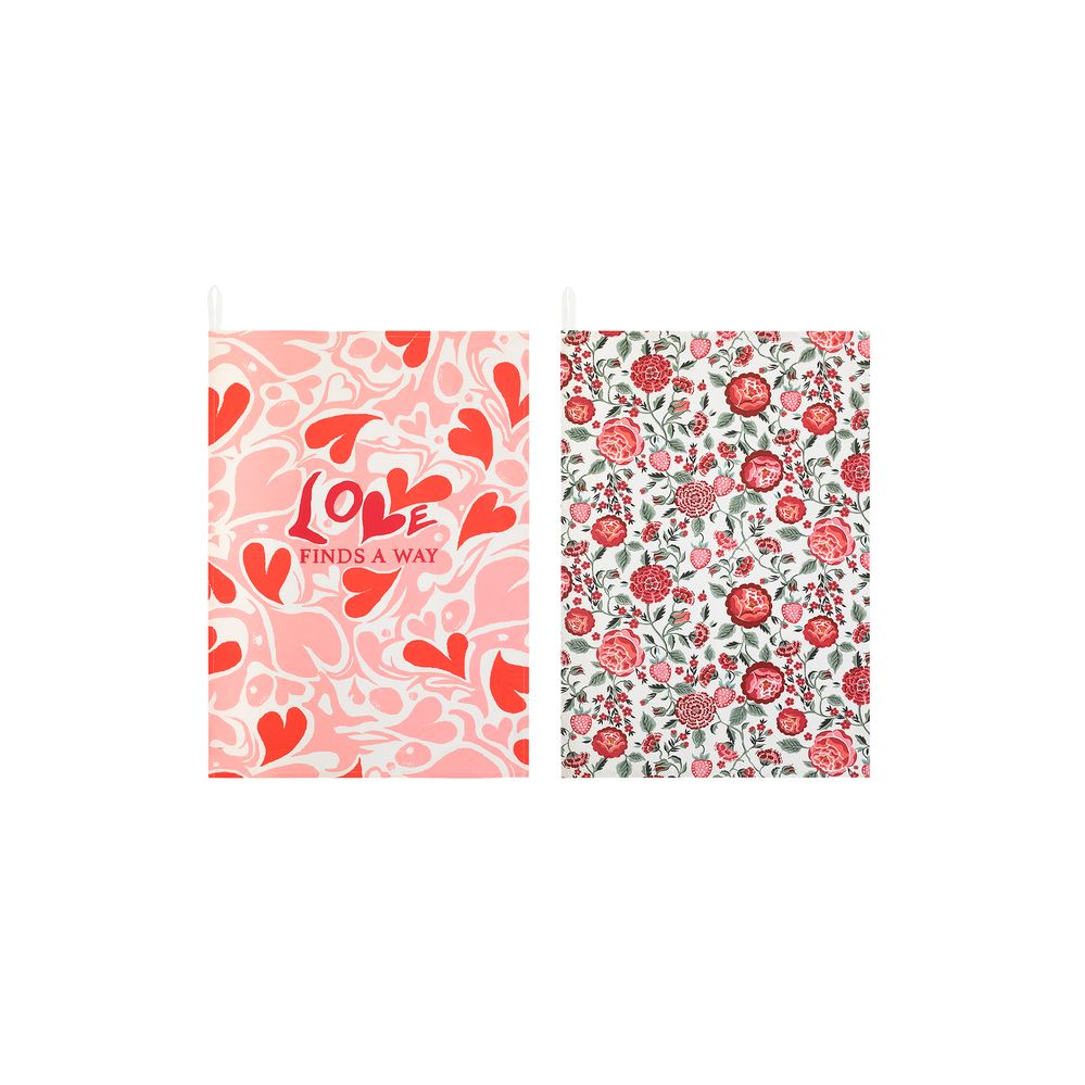  Bộ 2 khăn /Set of 2 Tea Towels - Marble Hearts Ditsy - Pink 
