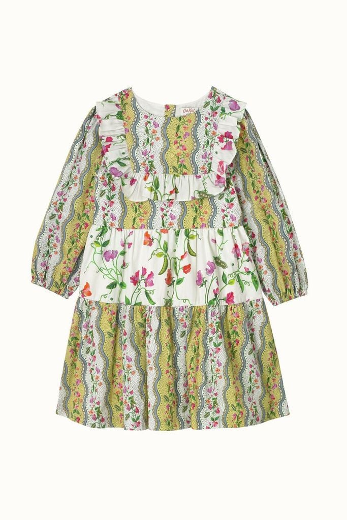  Đầm cho bé/Imogen Frill Long Sleeve Dress (1-10 Years) - Sweet Pea Stripe Small - Yellow 