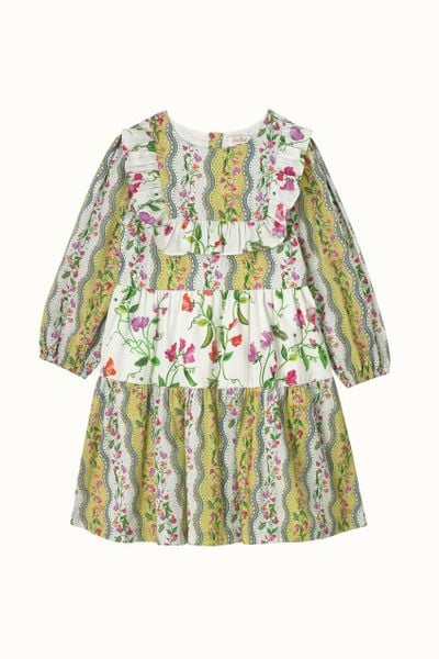  Đầm cho bé/Imogen Frill Long Sleeve Dress (1-10 Years) - Sweet Pea Stripe Small - Yellow 