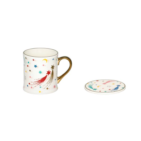  Ly/Boxed Mug and Coaster - Stars and Moon - Warm Cream 