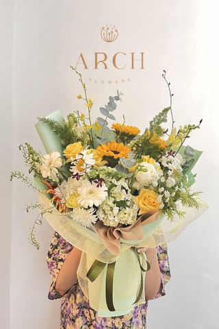 Bó Hoa Tặng Sinh Nhật Tone Vàng Trắng A0220