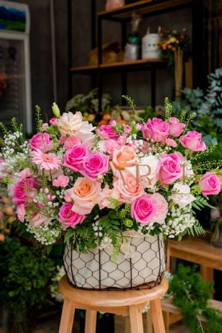 Giỏ Hoa Tone Hồng Pastel A0113