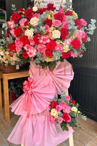 Kệ Hoa Chúc Mừng Khai Trương Tone Màu Đỏ Hồng A0200