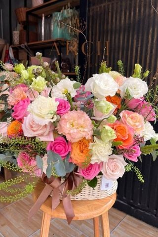 Giỏ Hoa Chúc Mừng Khai Trương Màu Hồng Pastel A0201