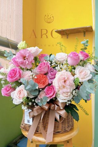 Giỏ Hoa Tone Hồng Đẹp A0055