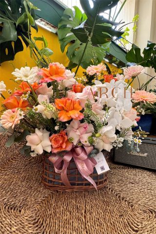 Giỏ Hoa Tone Cam Pastel A0045