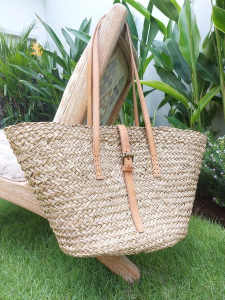  Lafos HandiCraft-Seagrass Leather Women's Handmade Tote-Bag 