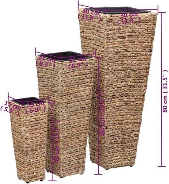  Set of 3, Plant Pots indoor Planter Box Basket Plant Pot for Planting, Water Hyacinth 